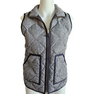 J Crew Womens Excursion Herringbone Printed Quilted Puffer Zip Front Vest Sz XXS